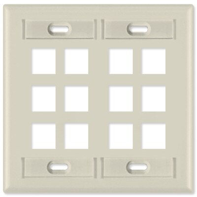 Leviton QuickPort Wallplate, 2-Gang, 12-Port (with ID Window), Light Almond